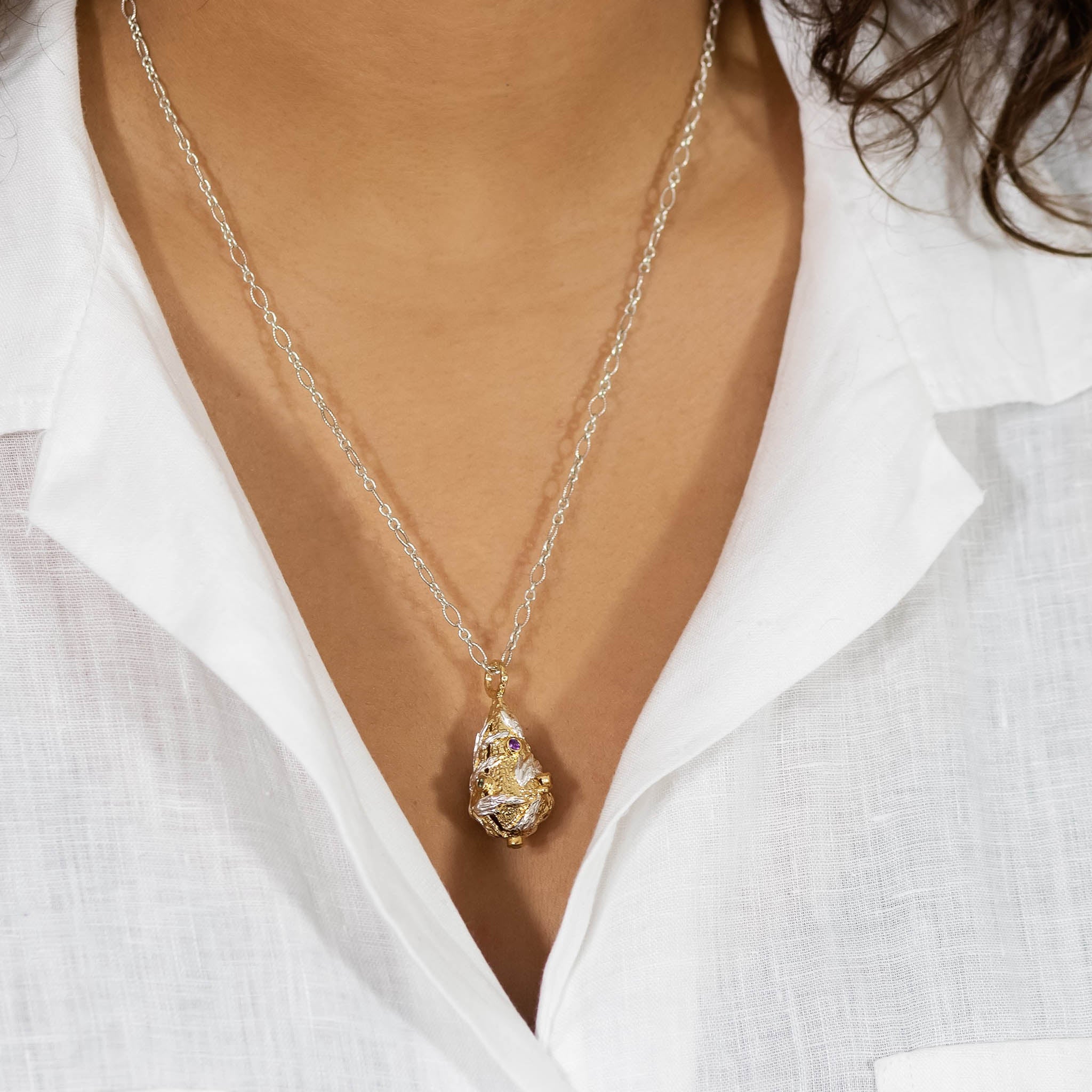 Medium Lantern Silver and Gold Vermeil Necklace